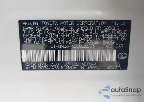 2005 Lexus Ls 430 from USA, damaged, VIN JTHBN36F655002853